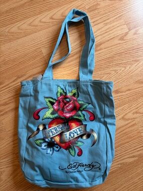 Ed Hardy Y2K Light Blue Eternal Love Tote